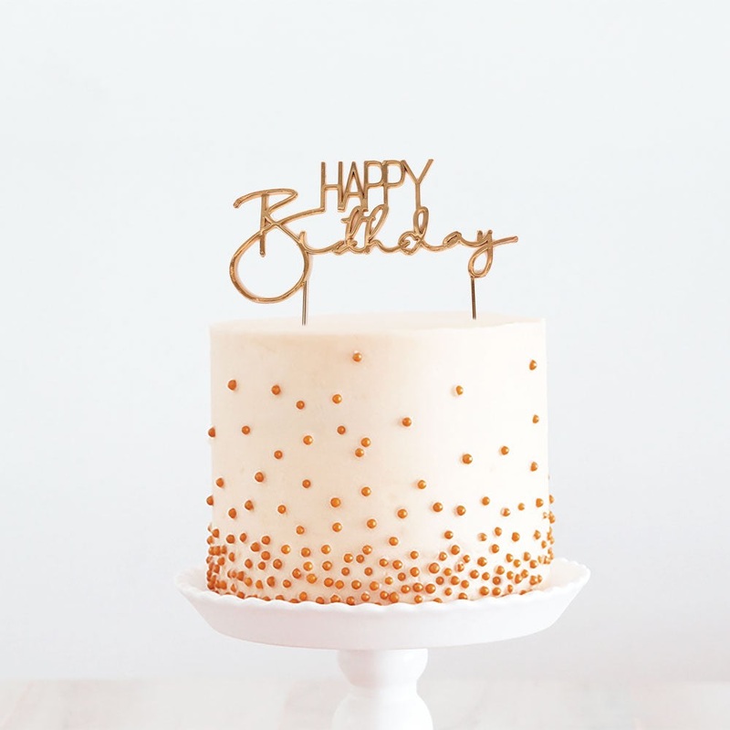 Cake & Candle Cake Topper - Rose Gold Happy Birthday 2