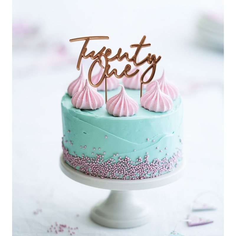 Cake & Candle Cake Topper - Rose Gold Twenty One