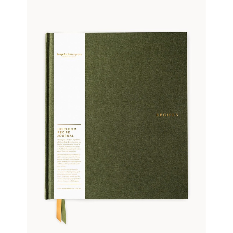 Bespoke Letterpress Heirloom Recipe Book Journal - Basil Green