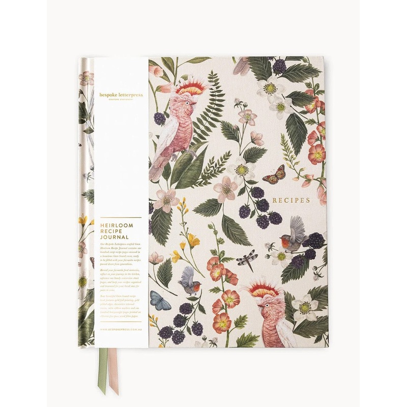 Bespoke Letterpress Heirloom Recipe Book Journal - Cockatoo