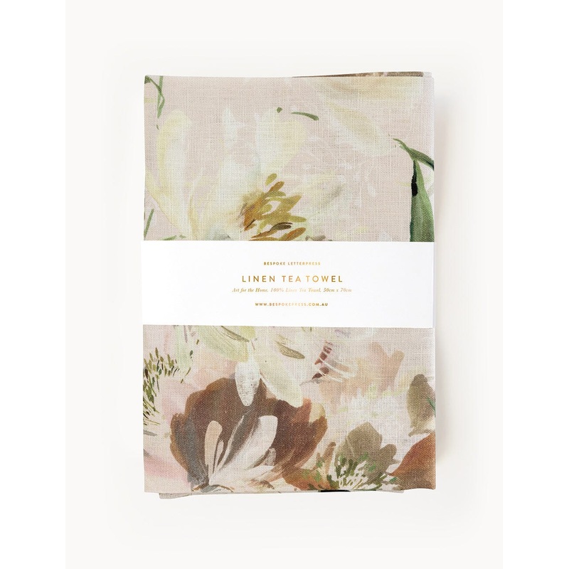 Bespoke Letterpress Tea Towel 100% Linen - Peony Study