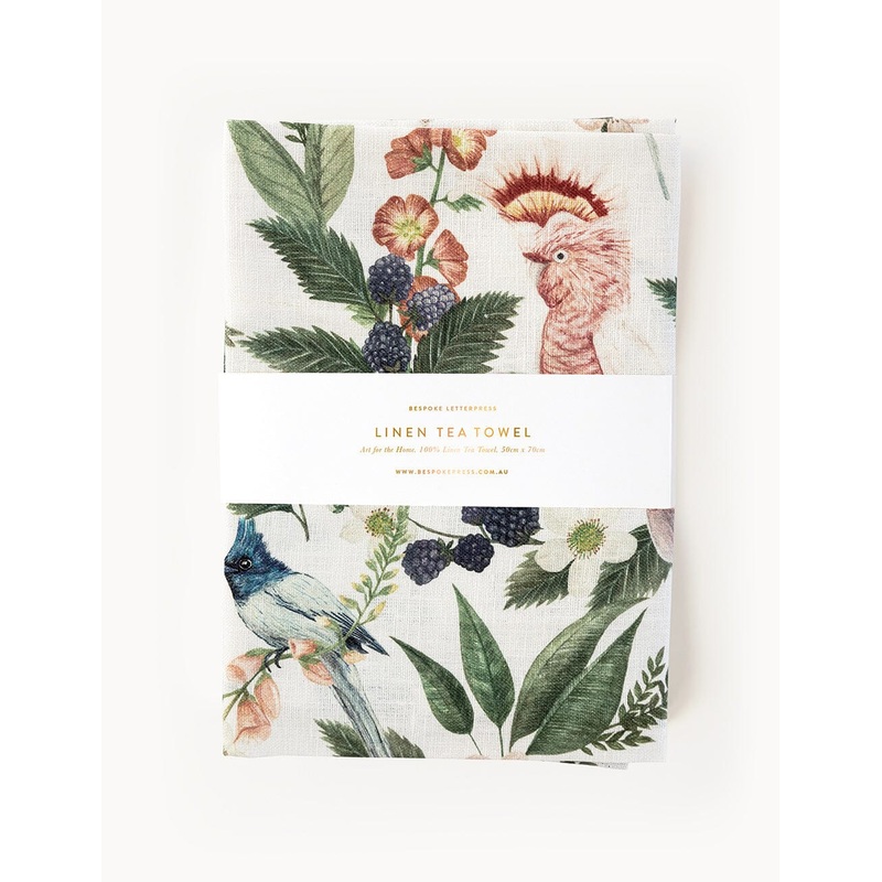 Bespoke Letterpress Tea Towel 100% Linen - Pink Cockatoo