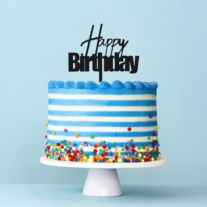 Cake & Candle Cake Topper - Happy Birthday Black