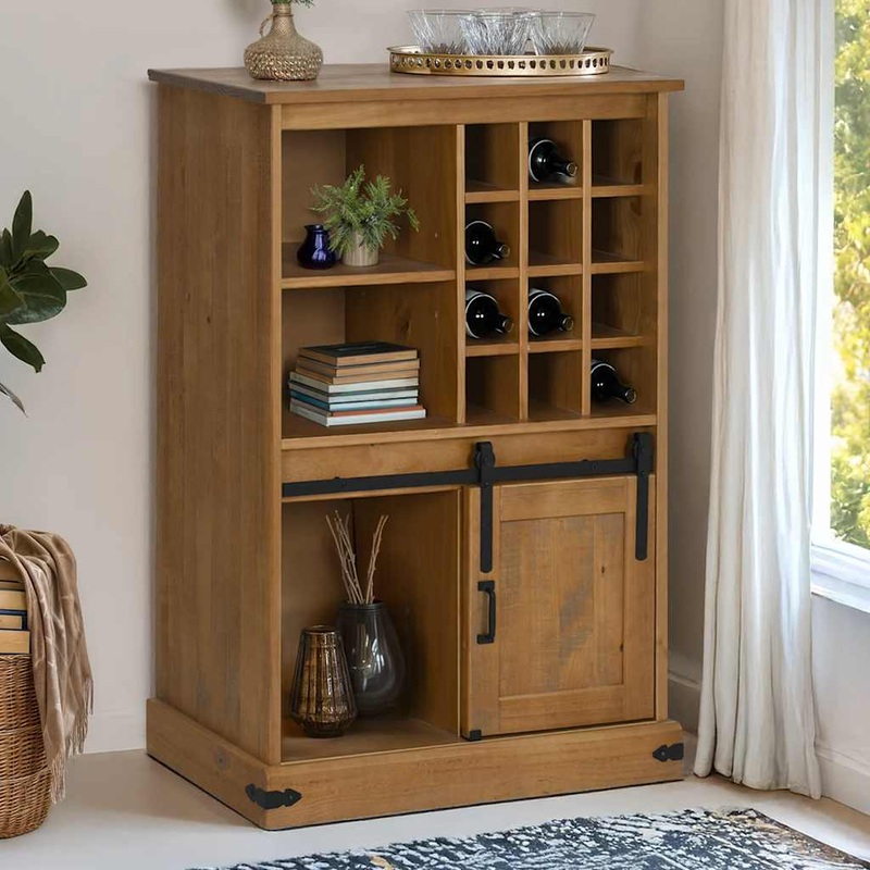 Armoire  vin HALDEN avec casiers  vin porte coulissante pin