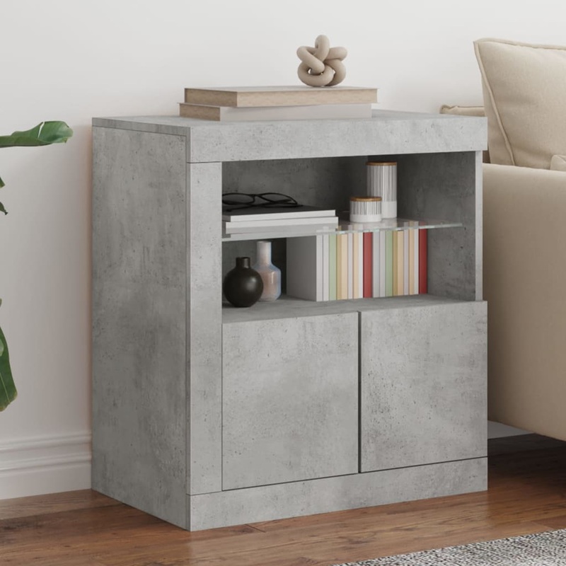 Buffet avec lumires LED gris bton 60,5x37x67 cm