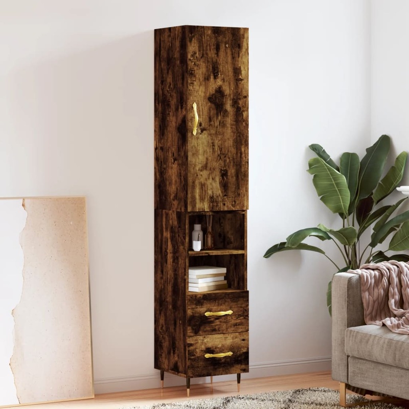 Buffet haut Chne fum 34,5x34x180 cm Bois d'ingnierie