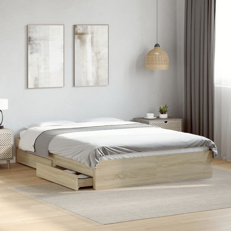 Cadre de lit avec tiroirs sans matelas chne sonoma 120x200 cm