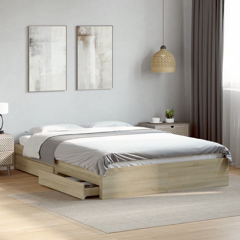 Cadre de lit avec tiroirs sans matelas chne sonoma 160x200 cm