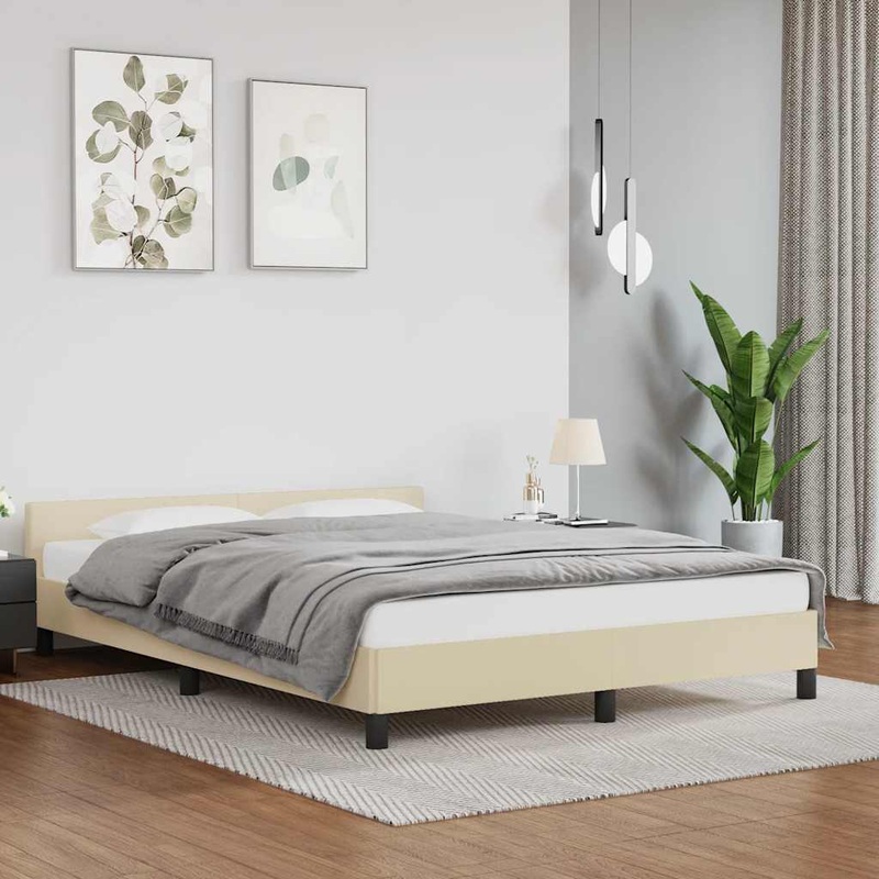 Cadre de lit avec tte de lit sans matelas crme 140x200 cm