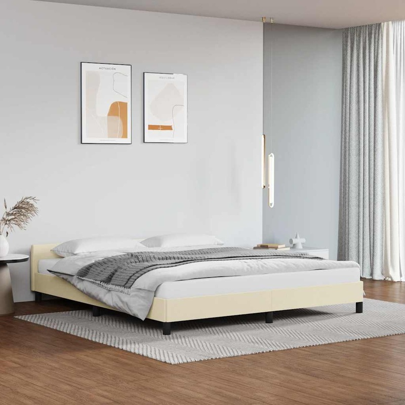 Cadre de lit avec tte de lit sans matelas crme 180x200 cm
