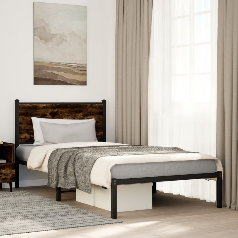 Cadre de lit en mtal sans matelas chne fum 107x203 cm