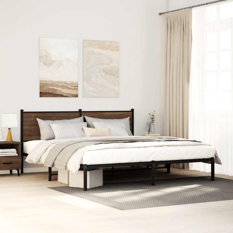 Cadre de lit en mtal sans matelas chne marron 193x203 cm