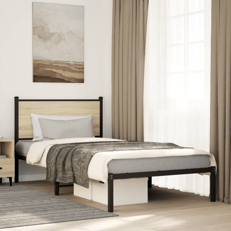 Cadre de lit en mtal sans matelas chne sonoma 107x203 cm