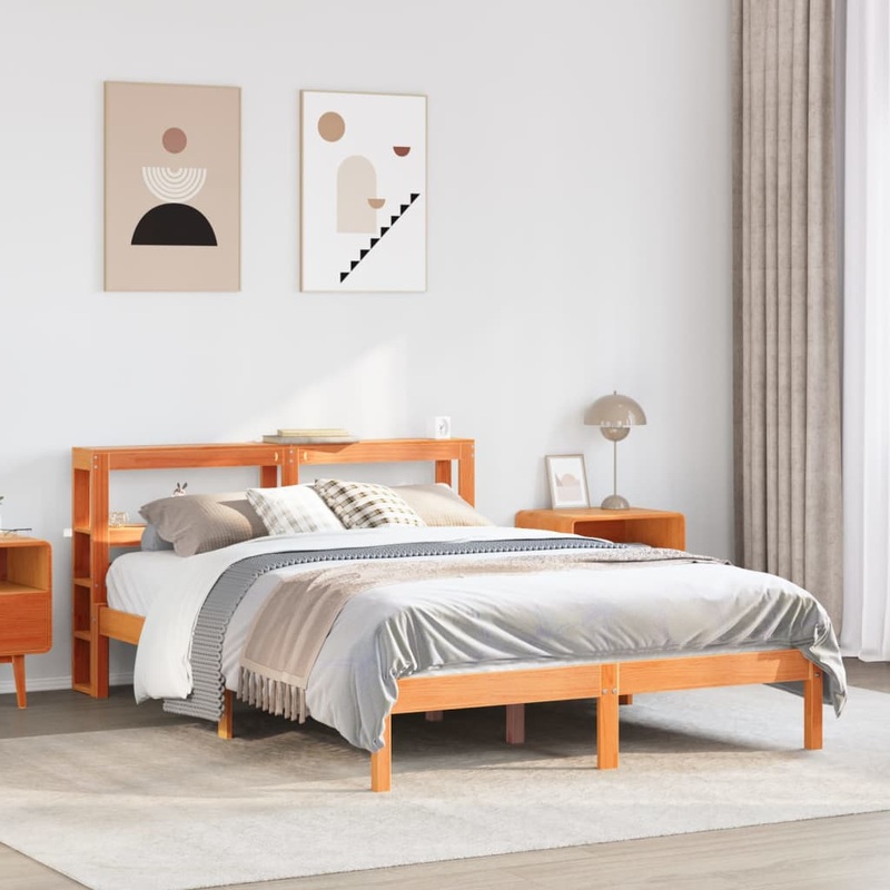 Cadre de lit et tte de lit sans matelas cire marron 140x200 cm