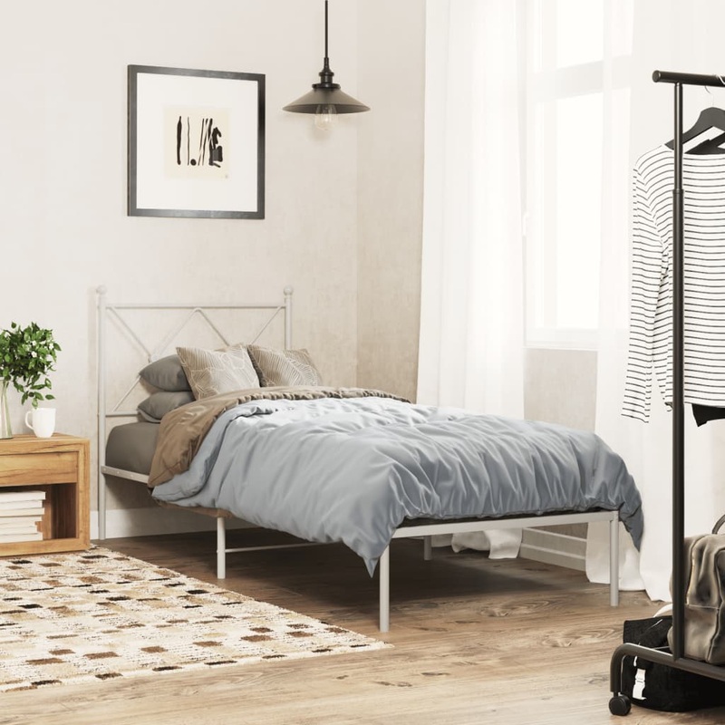 Cadre de lit mtal sans matelas avec tte de lit blanc 80x200cm