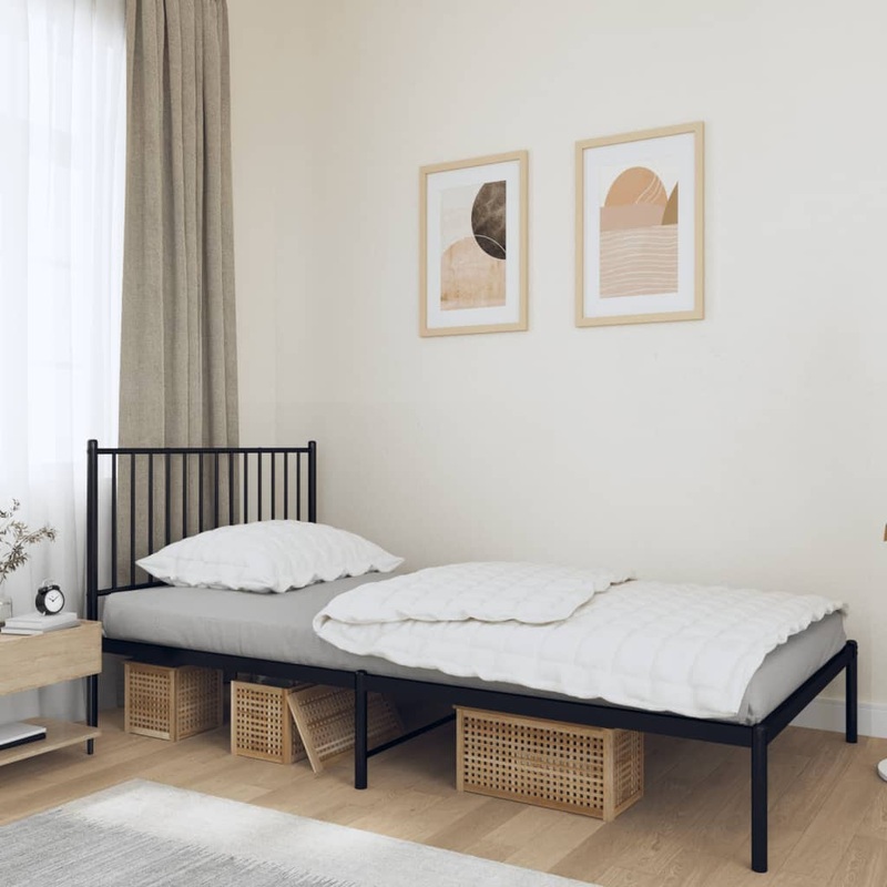 Cadre de lit mtal sans matelas avec tte de lit noir 100x190cm