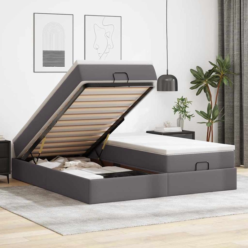 Cadre de lit ottoman avec matelas gris 200x200 cm similicuir