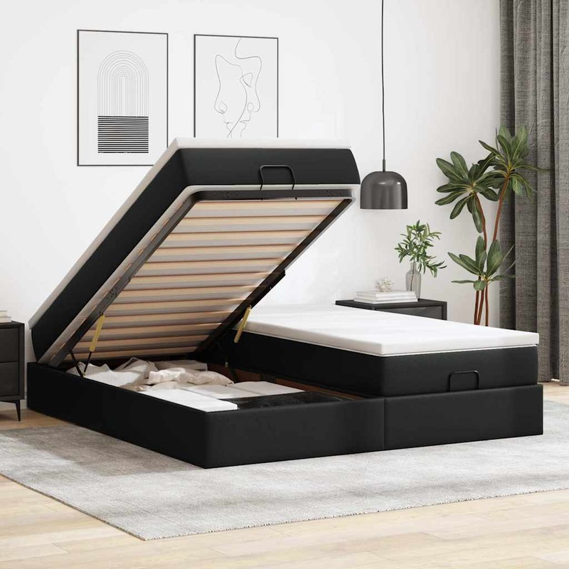 Cadre de lit ottoman avec matelas noir 160x200 cm similicuir