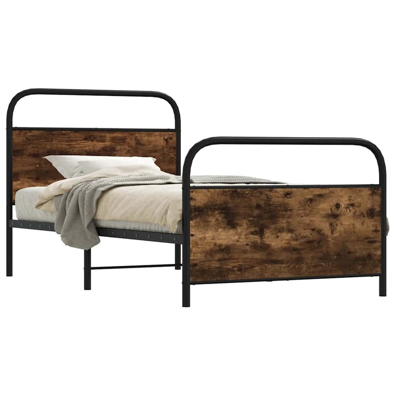 Cadre de lit sans matelas 100x200 cm chne fum bois ingnierie