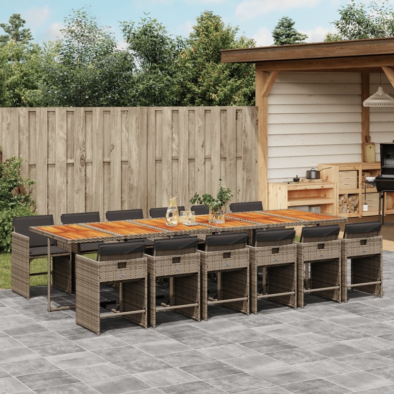 Ensemble  manger de jardin coussins 13 pcs gris rsine tresse