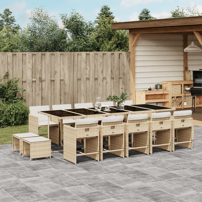 Ensemble  manger de jardin et coussins 15 pcs beige