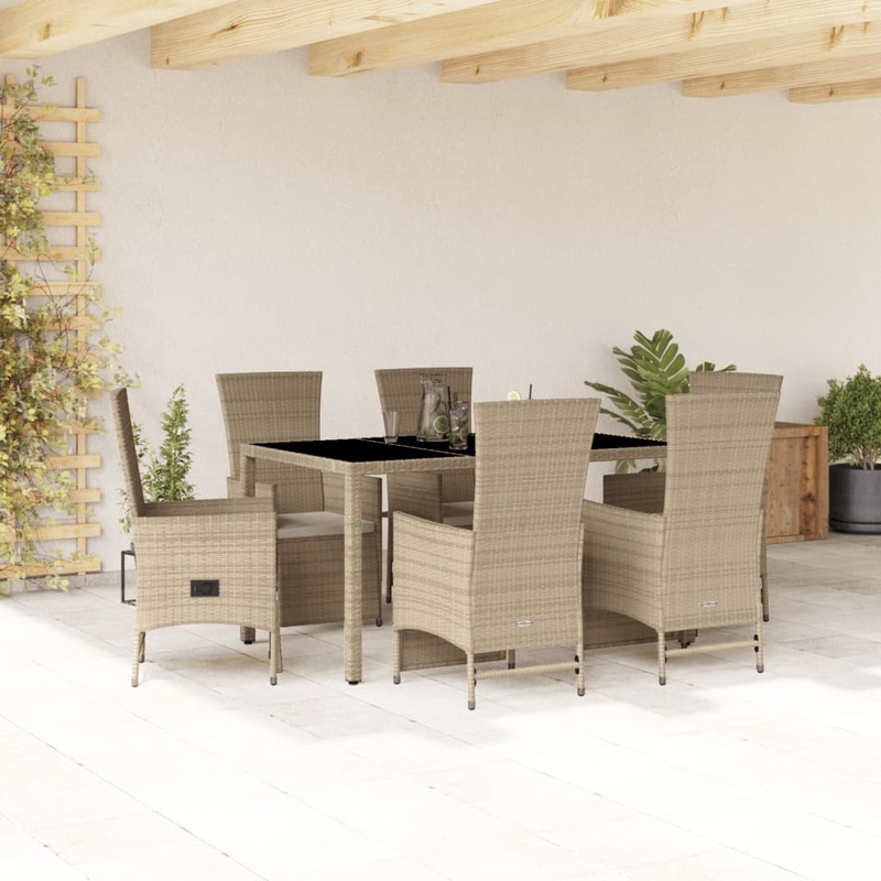 Ensemble  manger de jardin et coussins 7 pcs beige poly rotin