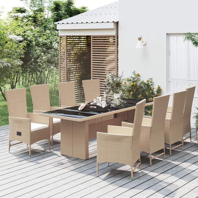 Ensemble  manger de jardin et coussins 9 pcs beige Poly rotin
