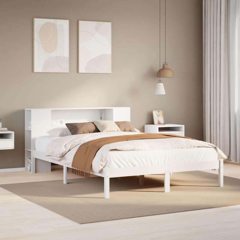 Lit bibliothque sans matelas blanc 150x200 cm bois pin massif