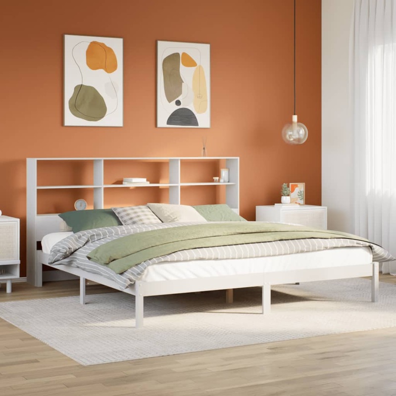 Lit bibliothque sans matelas blanc 200x200 cm bois pin massif
