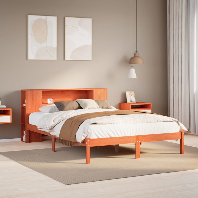 Lit bibliothque sans matelas cire marron 140x190 cm pin massif