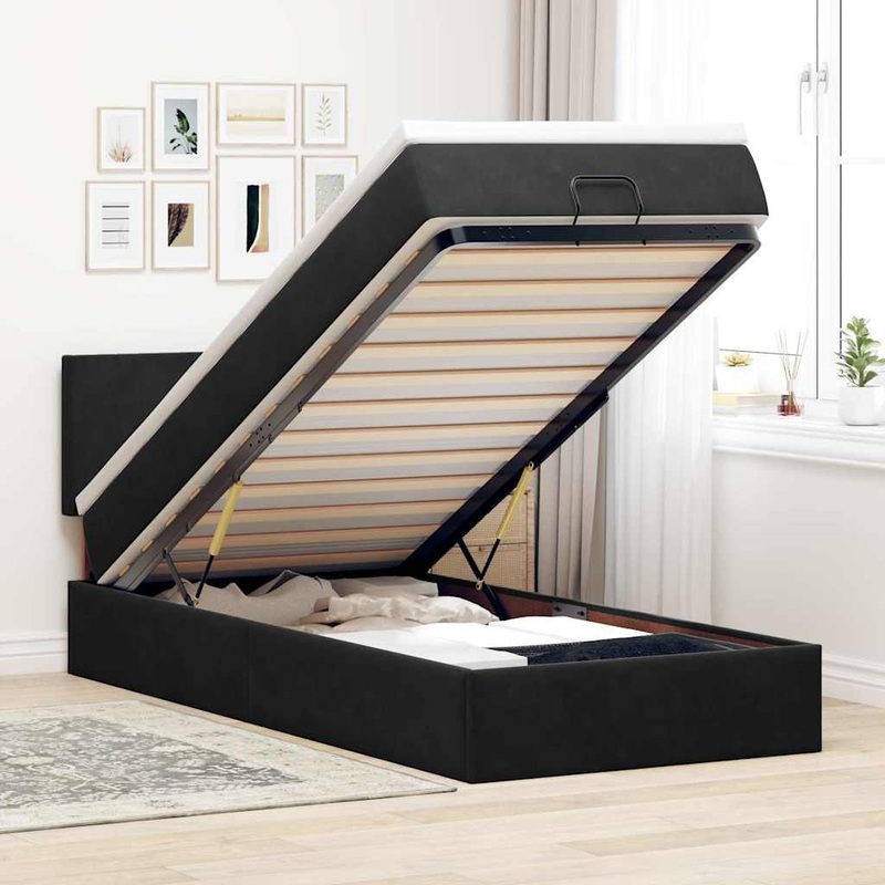 Lit ottoman avec matelas et LED noir 80x200cm velours