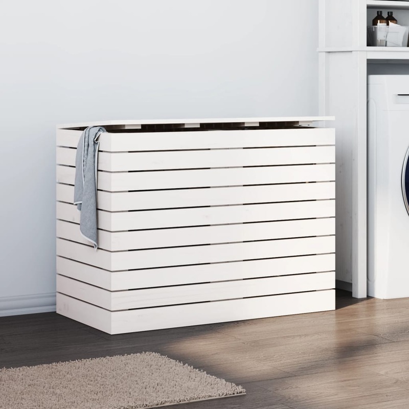 Panier  linge blanc 88,5x44x66 cm bois massif de pin