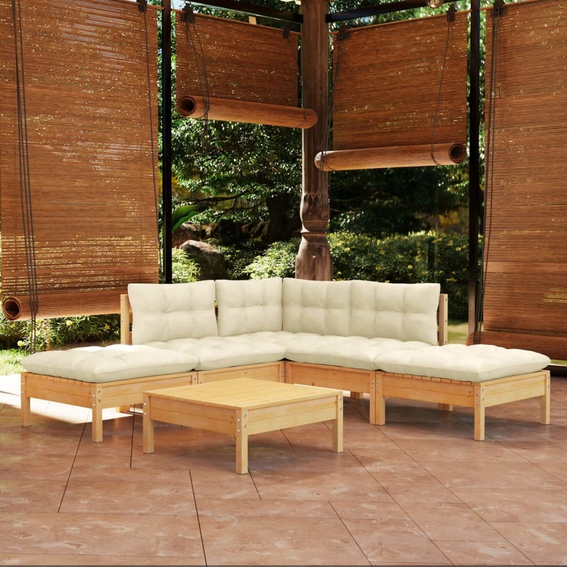 Salon de jardin 6 pcs avec coussins crme bois de pin