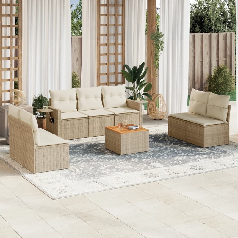 Salon de jardin avec coussins 8 pcs beige rsine tresse