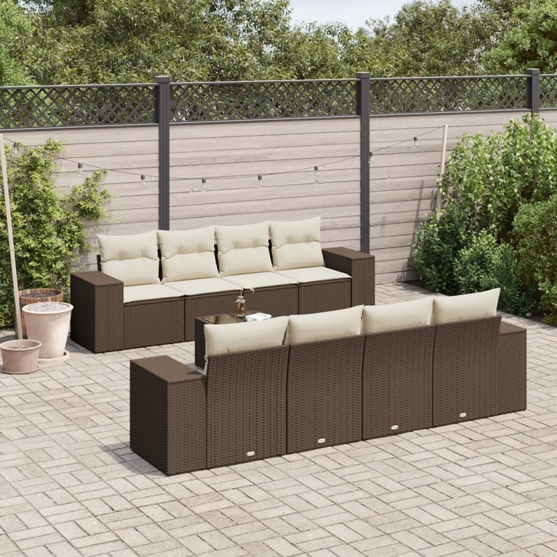 Salon de jardin avec coussins 9 pcs marron rsine tresse