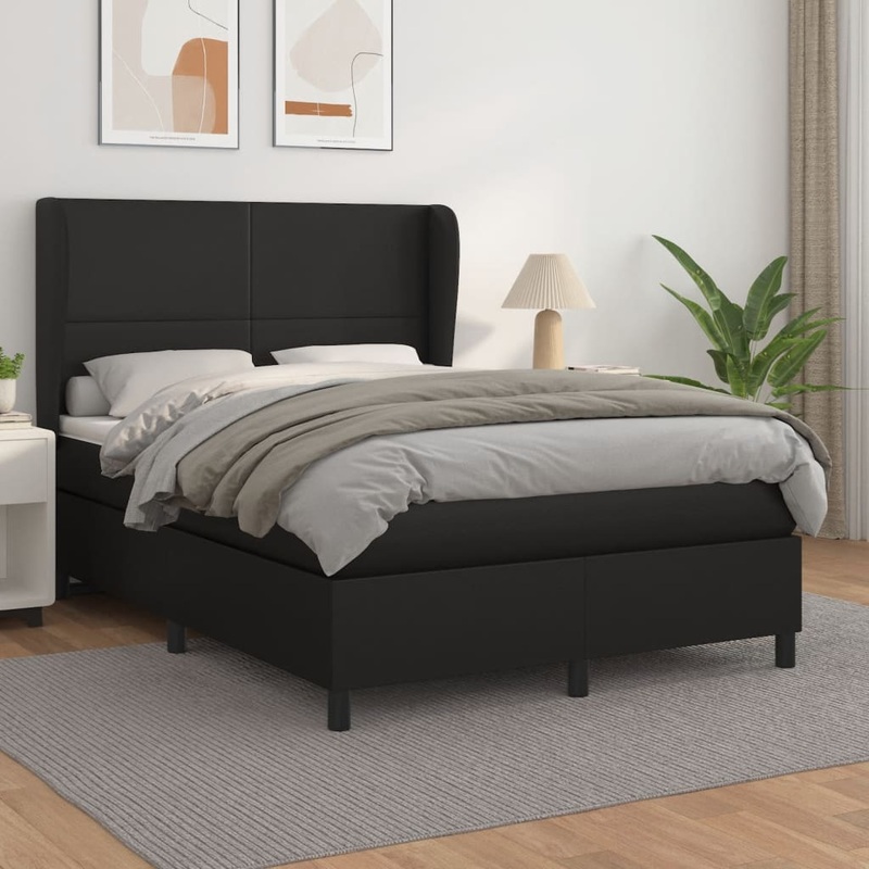 Sommier  lattes de lit avec matelas Noir 140x200 cm Similicuir