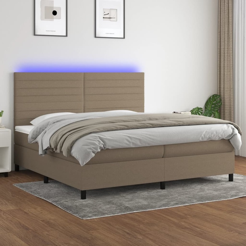 Sommier  lattes de lit et matelas et LED Taupe 200x200cm Tissu