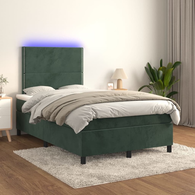 Sommier  lattes de lit matelas et LED Vert fonc 120x200 cm