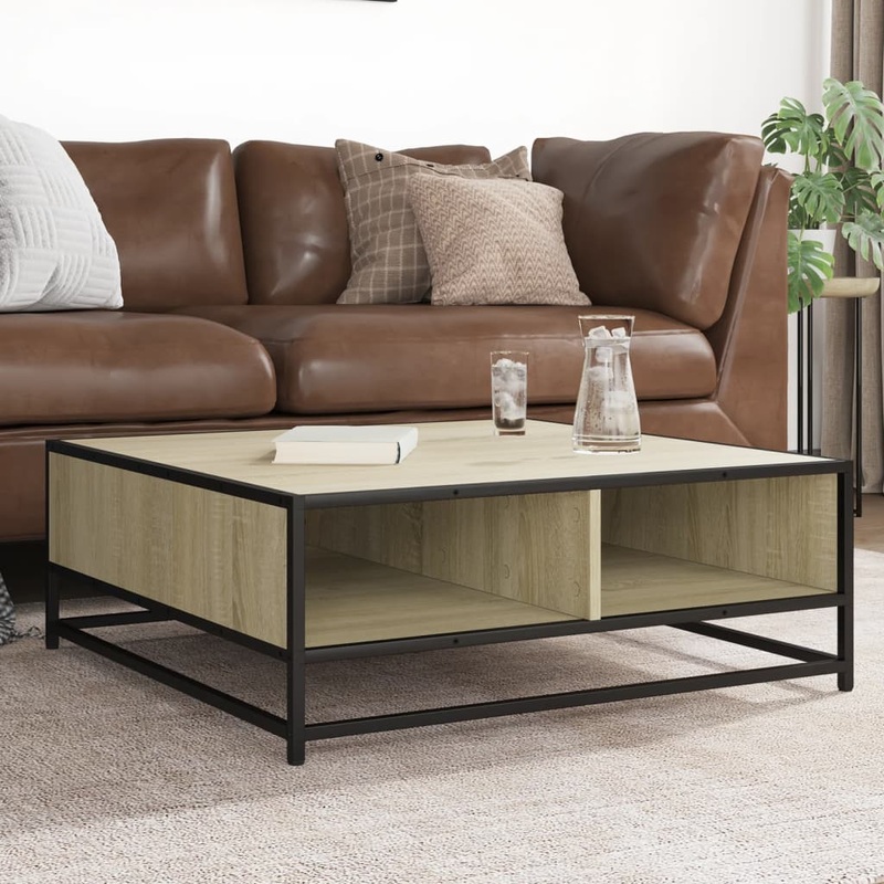 Table basse chne sonoma 80x80x30 cm bois d'ingnierie et mtal