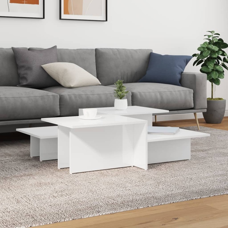 Tables basses 2 pcs blanc brillant bois d'ingnierie