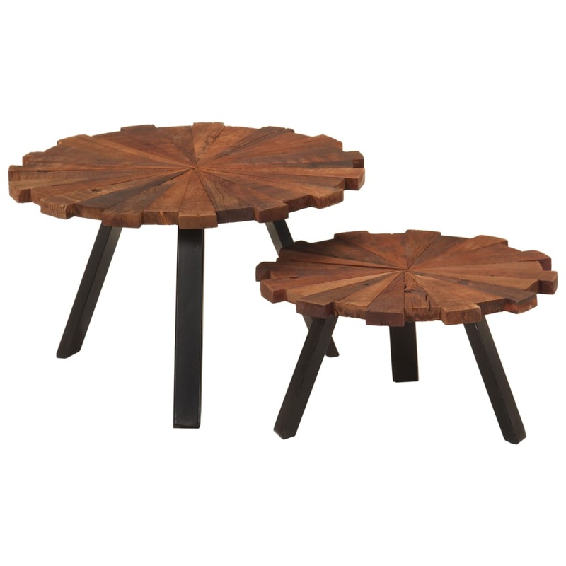 Tables basses 2 pcs bois massif rcupr et fer