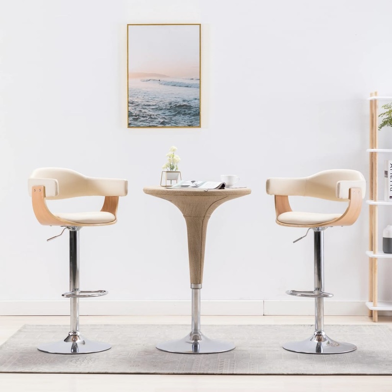 Tabourets de bar lot de 2 crme bois courb et similicuir
